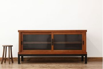 アンティーク家具　アンティーク　モールガラス入りアイアンスタンドローボード