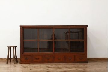 レトロ家具　昭和レトロ　古い木の6杯引き出し収納棚(サイドボード)