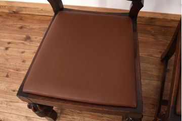 アンティーク家具　イギリスアンティーク　オーク無垢材上質なダイニングチェア2脚セット?(椅子・イス)
