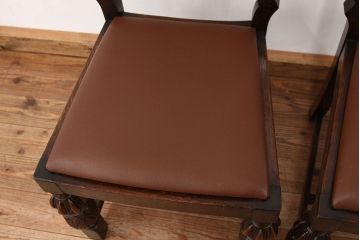 アンティーク家具　イギリスアンティーク　オーク無垢材上質なダイニングチェア2脚セット?(椅子・イス)