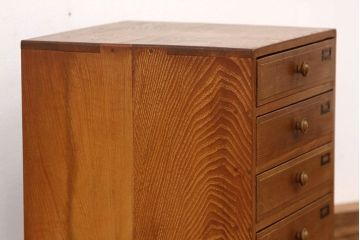 レトロ家具　昭和レトロ　ナラ材のレトロな5杯小引き出し(アンティーク)