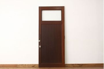 昭和レトロ　大振りなペイントダイヤガラスドア1枚(扉・加工跡有)
