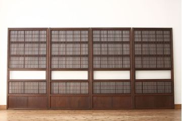 アンティーク　裏障子付格子戸4枚セット(建具・引き戸)