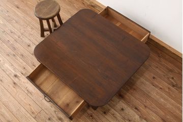 アンティーク家具　大正ロマン　使い込まれた両面引き出し文机(テーブル)