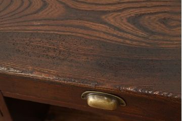 アンティーク家具　大正ロマン　総欅!古い欅材の使い込まれた帳場机(文机・両袖机)
