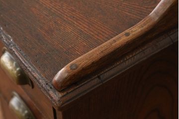 アンティーク家具　大正ロマン　総欅!古い欅材の使い込まれた帳場机(文机・両袖机)