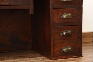 アンティーク家具　大正ロマン　総欅!古い欅材の使い込まれた帳場机(文机・両袖机)