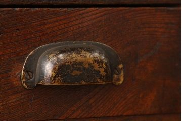 アンティーク家具　大正ロマン　総欅!古い欅材の使い込まれた帳場机(文机・両袖机)