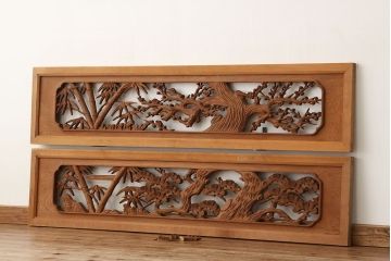 古民具・骨董　ジャンク品・割れ有り。彫刻欄間2枚セット