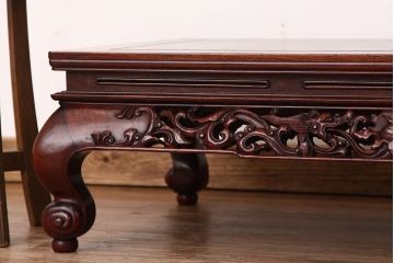 レトロ家具　昭和レトロ　古い唐木の彫刻座卓(テーブル)