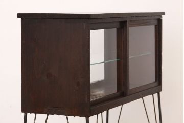 アンティーク家具　アンティーク　素敵な雰囲気!古い木の鉄脚ガラスケース(ショーケース)