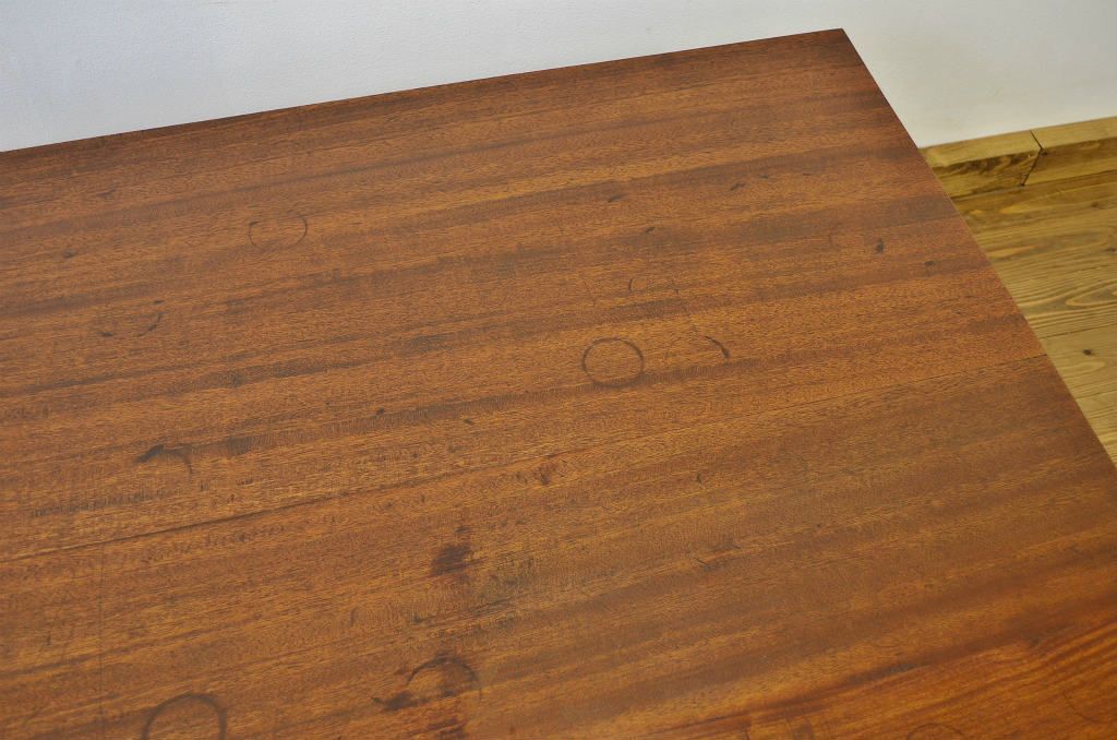 レトロ家具　昭和レトロ 子供用8脚格納スツール付き鉄脚テーブル作業台