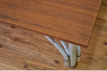 レトロ家具　昭和レトロ 子供用8脚格納スツール付き鉄脚テーブル作業台