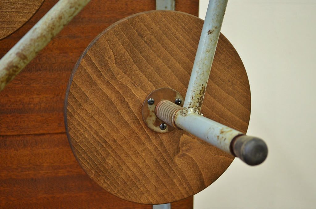 レトロ家具　昭和レトロ 子供用8脚格納スツール付き鉄脚テーブル作業台