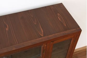 アンティーク家具　アンティーク　古い木のモールガラス　大ぶりな下駄箱(収納棚)
