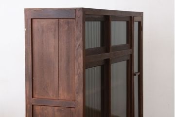 アンティーク家具　アンティーク　古い木のモールガラス　大ぶりな下駄箱(収納棚)