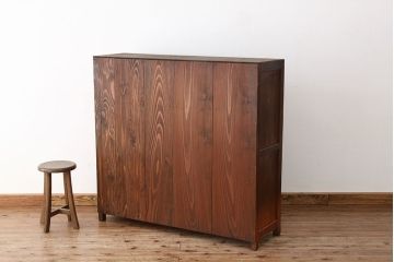 アンティーク家具　アンティーク　古い木のモールガラス　大ぶりな下駄箱(収納棚)