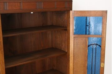 アンティーク家具　アンティーク　大正ロマン　希少な青色ダイヤガラス本箱(ブックケース)