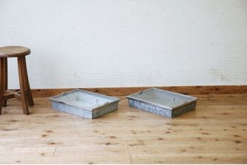 アンティーク家具　古い駄菓子屋のブリキのガラスケース2個組4