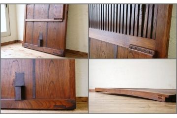 極上美品!古い欅材の重厚な格子蔵戸(玄関戸)