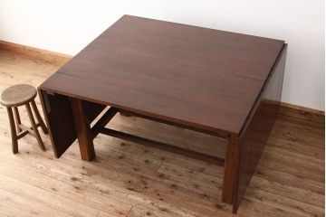 アンティーク家具　アンティーク　総ナラ材の特大バタフライテーブル(作業台・ダイニングテーブル)