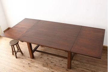 アンティーク家具　アンティーク　総ナラ材の特大バタフライテーブル(作業台・ダイニングテーブル)
