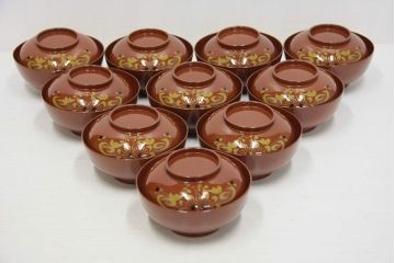アンティーク雑貨　アンティーク　大正期!大内塗・古い蒔絵の木製お椀10客(漆器)