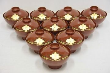 アンティーク雑貨　アンティーク　大正期!大内塗・古い蒔絵の木製お椀10客(3)(漆器)