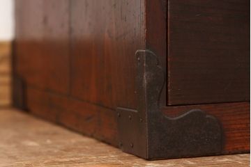 アンティーク家具　☆古民具・骨董 前面欅!古い欅材のシックな二段重ね時代箪笥