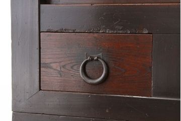 アンティーク家具　古民具・骨董　使い込まれた京都産のぼり引き出し付き一間水屋箪笥(茶箪笥・食器棚)