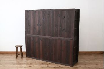 アンティーク家具　古民具・骨董　使い込まれた京都産のぼり引き出し付き一間水屋箪笥(茶箪笥・食器棚)