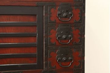 アンティーク家具　古民具・骨董　古い欅材の木目の素晴らしい松本帳場箪笥?