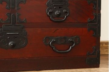 アンティーク家具　古民具・骨董　古い欅材の木目の素晴らしい松本帳場箪笥?