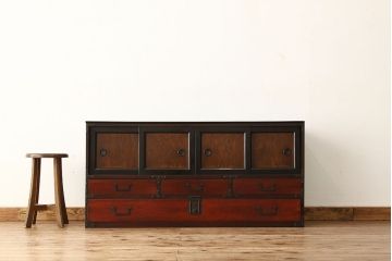 アンティーク家具　古民具・骨董　木目の素晴らしいローボード(ローチェスト・時代箪笥・刀箪笥)