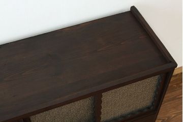 アンティーク家具　アンティーク　古い木のダイヤガラスローボード(ローチェスト・箪笥)