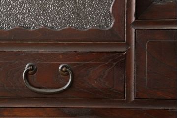 アンティーク家具　アンティーク　古い木のダイヤガラスローボード(ローチェスト・箪笥)