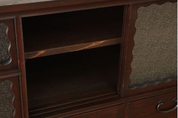 アンティーク家具　アンティーク　古い木のダイヤガラスローボード(ローチェスト・箪笥)