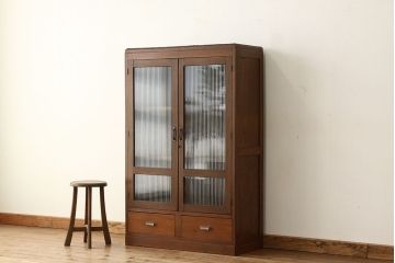 アンティーク家具　アンティーク　素敵なデザイン!古い木のシンプルなモールガラス本箱(収納棚)