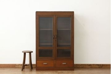アンティーク家具　アンティーク　素敵なデザイン!古い木のシンプルなモールガラス本箱(収納棚)