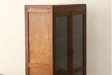 アンティーク家具　アンティーク　素敵なデザイン!古い木のシンプルなモールガラス本箱(収納棚)