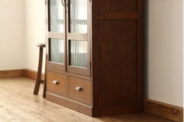 アンティーク家具　アンティーク　素敵なデザイン!古い木のシンプルなモールガラス本箱(収納棚)