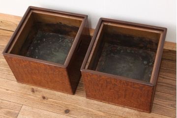 アンティーク雑貨　古民具・骨董　極上!美品!木目の素晴らしい角火鉢2個セット