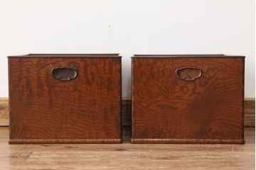 アンティーク雑貨　古民具・骨董　極上!美品!木目の素晴らしい角火鉢2個セット