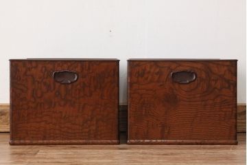 アンティーク雑貨　古民具・骨董　極上!美品!木目の素晴らしい角火鉢2個セット