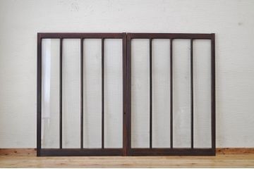 古いモールガラス引き戸2枚セット