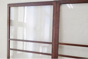 古いダイヤガラス銀モールガラス引き戸2枚セット