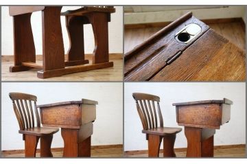 アンティーク家具　イギリスアンティーク　無垢材!1人掛けのスクールデスク