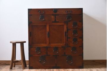 アンティーク家具　前面欅材　和製アンティーク　極上品!味のある上手帳場箪笥