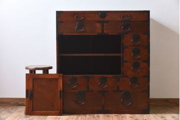 アンティーク家具　前面欅材　和製アンティーク　極上品!味のある上手帳場箪笥