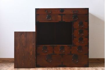 アンティーク家具　前面欅材　和製アンティーク　極上品!味のある上手帳場箪笥